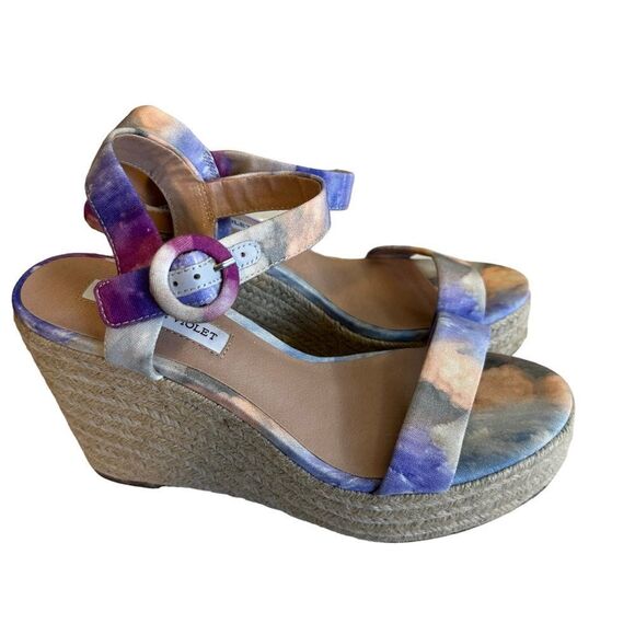 Chelsea & Violet Henna‎  Pastel Multi Color 7 Tie Dye Espadrille Wicker Wedge - Picture 12 of 13